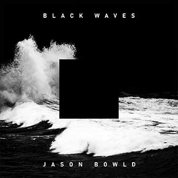 A black square with a white wave breaking in the middle
